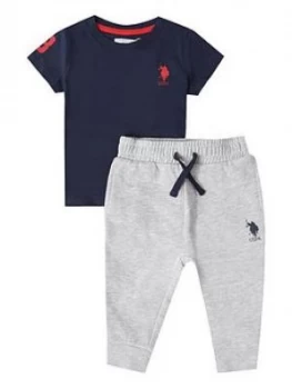 Image of U.S. Polo Assn. Toddler Boys Player 3 T-Shirt & Jog Set - Navy/grey, Navy/Grey, Size Age: 24 Months