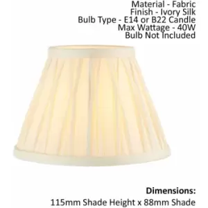 Image of Tapered Cylinder Lamp Shade - Ivory Silk - 40W E14 or B22 - Pleated Design