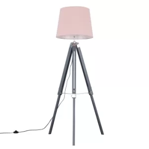 Image of Clipper Grey and Chrome Tripod Floor Lamp with Dusty Pink Aspen Shade