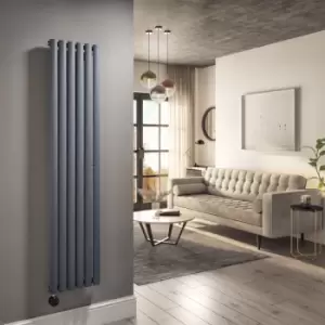 Image of Anthracite Electric Vertical Designer Radiator 1kW with WiFi Thermostat - H1600xW354mm - IPX4 Bathroom Safe