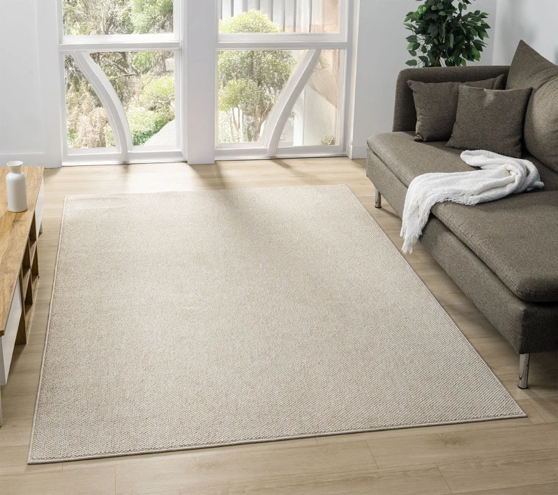 Image of Avior Washable Plain Living Room Area Rug - Loop Pile Pebble Design Beige 60Cm X 220Cm