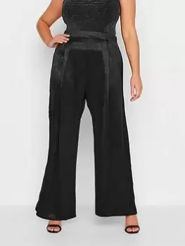 Image of Yours Satin Wide Leg Trouser Black, Size 30-32, Women