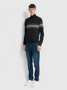 Image of Farah Half Zip Stripe Detail Sweat - Navy