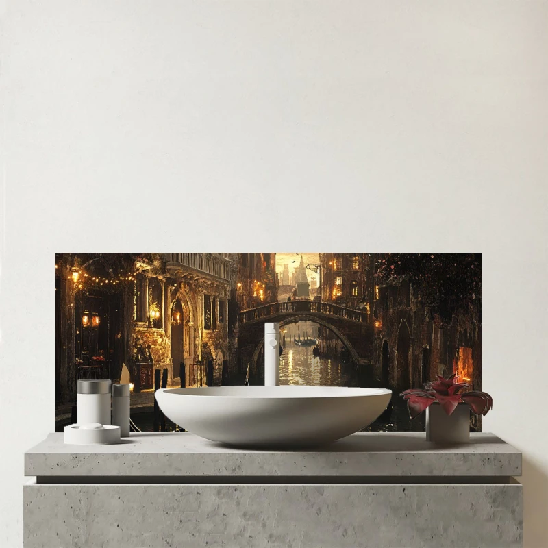 Image of Warren Reed - Designer Romantic Venice Scenes Glass Bathroom Splashback Multicolor Unisex