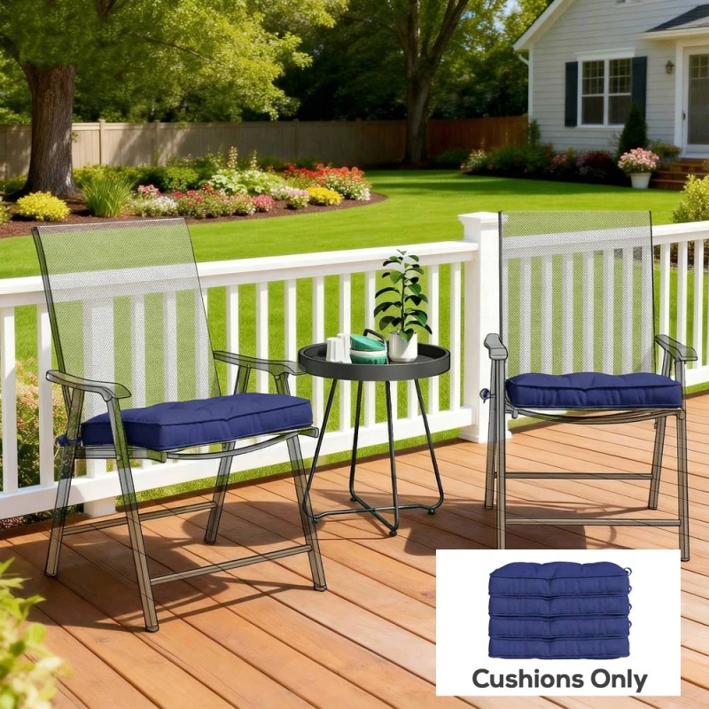 Image of OUTSUNNY 42 x 42cm Replacement Garden Seat Cushion Pad with Ties, Dark Blue Size: 42 x 42cm Dark Blue Unisex 42 x 42 cm