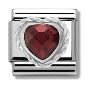 Image of Nomination CLASSIC Silvershine Faceted Hearts Fancy Red Cubic...
