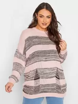 Image of Yours Distressed Stripe Jumper, Pink, Size 30-32, Women