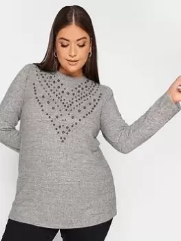 Image of Yours Yours Embellished Soft Touch Jumper, Grey, Size 16, Women