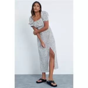 Image of I Saw It First White Polka Dot Short Puff Sleeve Midi Dress - White