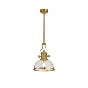 Image of Worcester Ceiling Pendant, E27, Satin Gold With Round 30cm Satin Gold, Clear Glass Shade