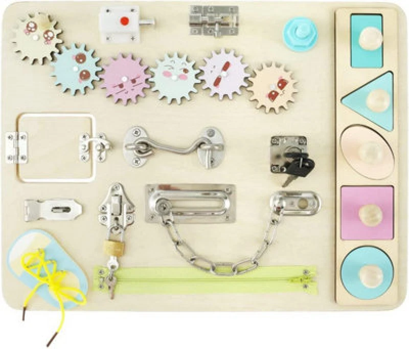 Image of Dyzi Busy Board Montessori Motor Skill Activity Early Learning Sensory Toys Beige