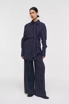Image of Koi Wide Leg Trousers, Navy Stripe / UK 10