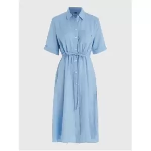 Image of Tommy Hilfiger Crv Linen Midi Dress Ss - Blue