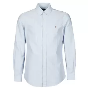 Image of Polo Ralph Lauren CHEMISE AJUSTEE EN OXFORD COL BOUTONNE LOGO PONY PLAYER MULTICO mens Long sleeved Shirt in Blue - Sizes EU XXL,EU S,EU L,EU XL,EU XS