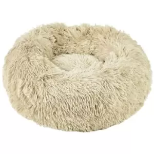 Image of Bunty Round Fluffy Pet Dog Puppy Cat Bed Warm Comfy Nest Doughnut Donut Calming Pad - Cream - Small