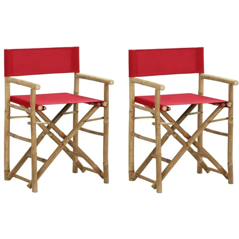 Image of VIDAXL Folding Director's Chairs 2 pcs Red Bamboo and Fabric Vidaxl 8720286135402
