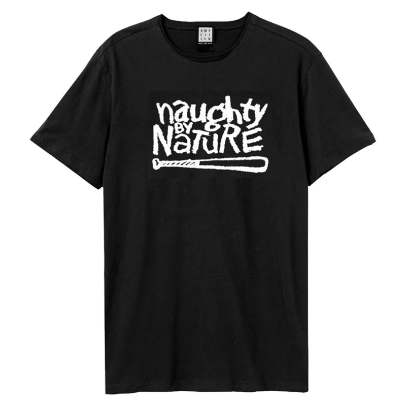 Image of Amplified Amplified Men White Logo Naughty By Nature T-Shirt in Black Size: X-Small Black XS Male 5063852068203