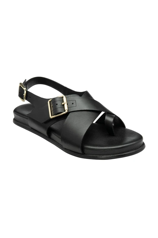 Image of Ravel Womens Black Leather 'Ridley' Flat Sandals Size: 6 Black Female 6