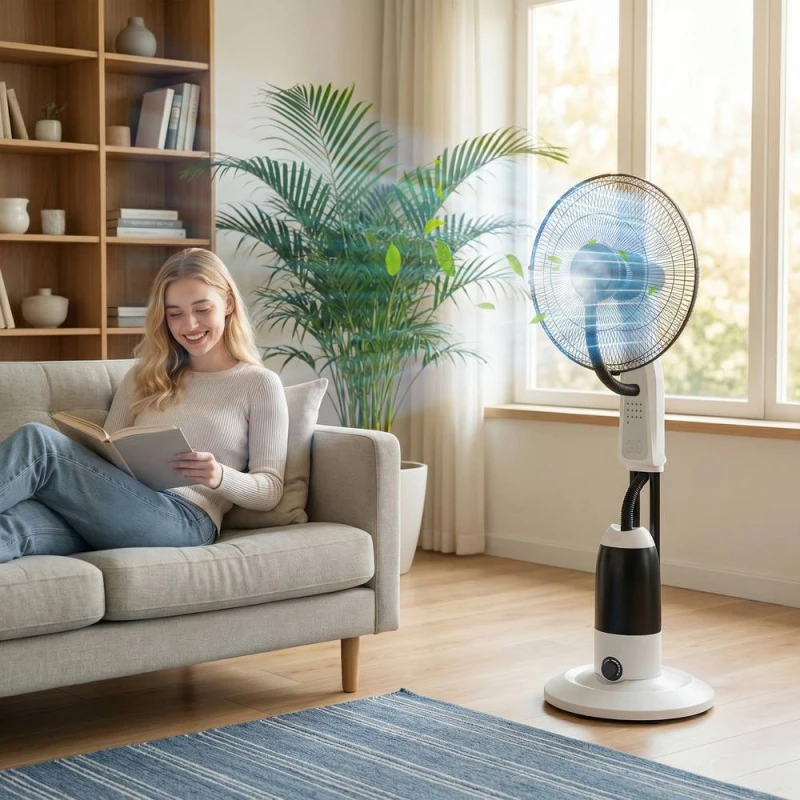 Image of HOMCOM 18" Pedestal Fan with Water Mist Spray Standing Fan, 2.8L Tank, White White Unisex