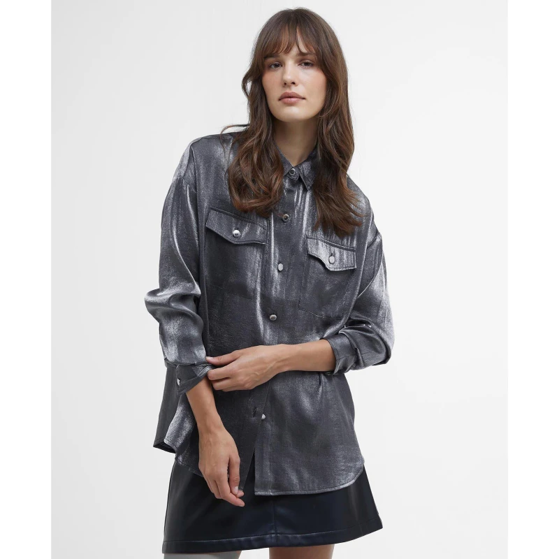 Image of Barbour International Della Satin Long-Sleeved Shirt - Grey Grey 8