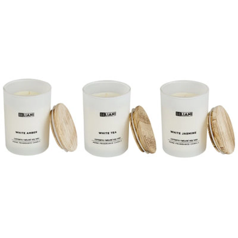 Image of Beliani Set Of 3 Scented Candles Simplicity Soy Wax Fresh Notes Floral Notes