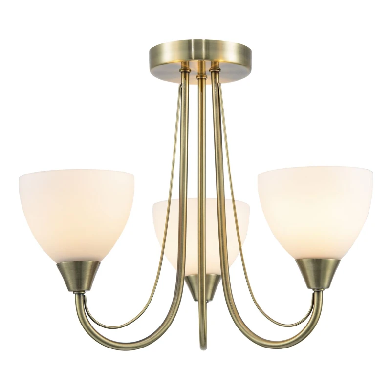 Image of Happy Homewares Designer Three Arm Ceiling Light Fixture with Opal White Glass Shades in Metallic Gold Metallic Gold Unisex