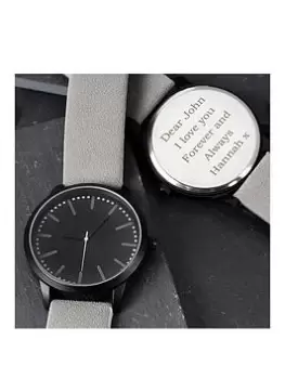 Image of Personalised Mens Matte Black Watch With Grey Strap