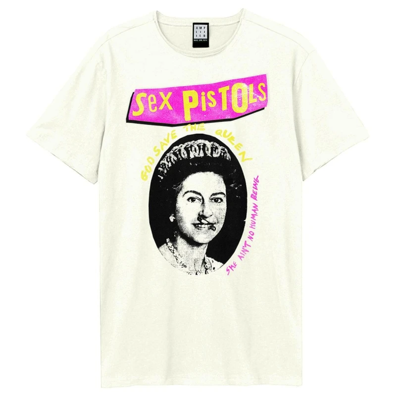 Image of Amplified Amplified Men God Save The Queen Sex Pistols Logo T-Shirt in White Size: X-Small White XS Male 5063377027266