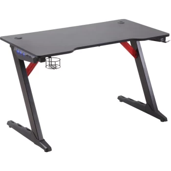 Image of Homcom - 'Z' Frame LED Light Gaming Table Racing Desk w/ Headphone Hook Cup Holder