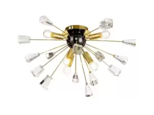 Image of Semi Flush Ceiling Sputnik, 6 Light E14, Brushed Gold & Gloss Black, Crystal