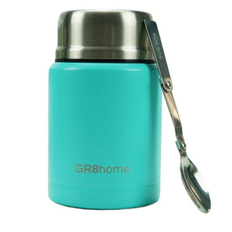 Image of Gr8 Home Stainless Steel Insulated Vacuum Food Flask With Spoon Green Green unisex