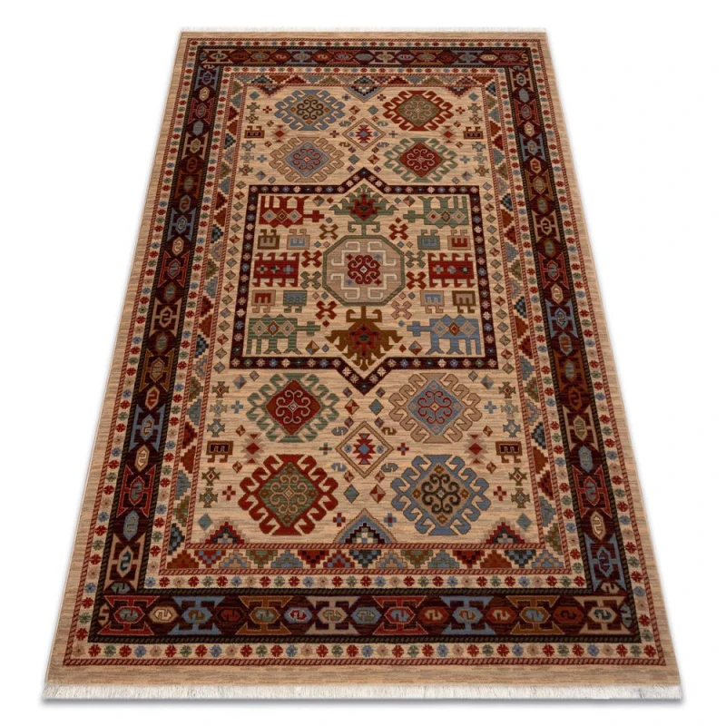 Image of RugsX Carpet Wool Keshan Fringe, Ornament Oriental 6668/53555 Beige / Claret 80X145 Cm