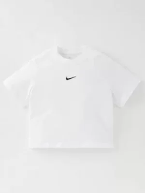 Image of Nike Girls Nsw Tee Essntl Ss Boxy, White/Black, Size XL=13-15 Years, Women