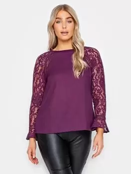 Image of M&Co Lace Flute Sleeve Blouse, Purple, Size 20, Women
