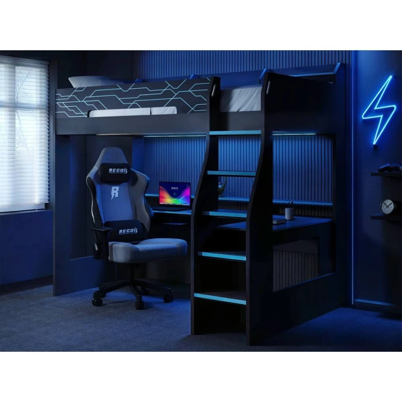 Image of Flair Ultimate Neon Gaming High Sleeper Charcoal & Blue Size: Small Double Blue Unisex Small Double