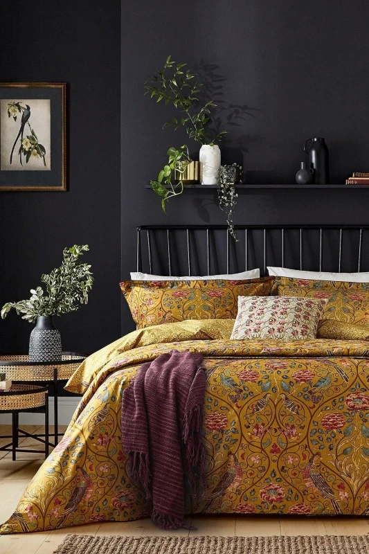 Image of Morris & Co Morris & Co 'Seasons By May' Cotton Percale Duvet Cover Set in Mustard Size: Double Mustard Double Unisex 5016709684224