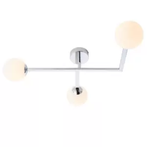 Image of Polished Chrome Semi Flush Bathroom Ceiling Light & Opal Glass Shade - 3 Bulb