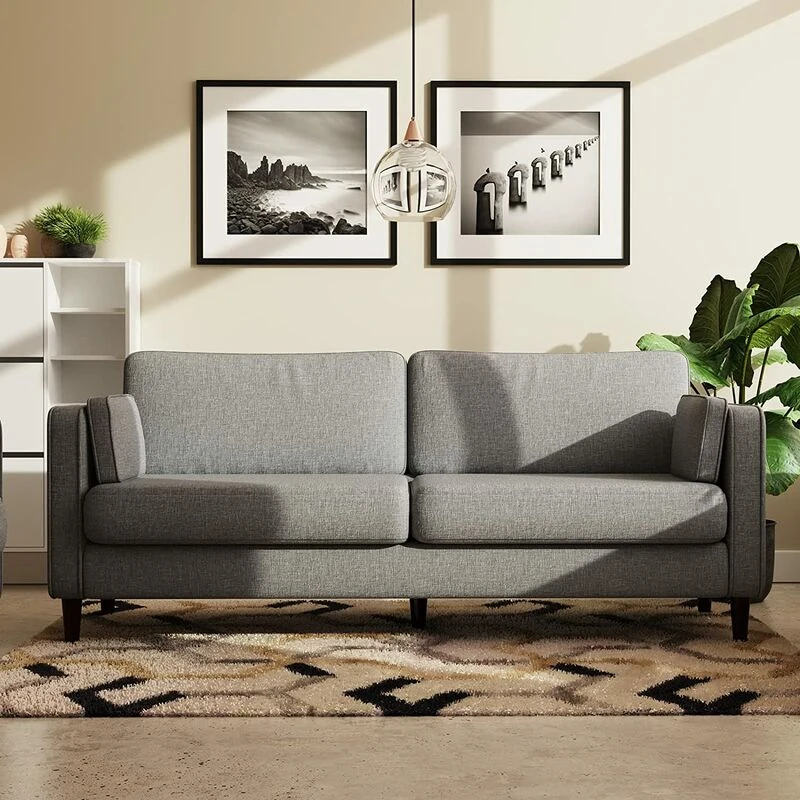 Image of FURNITURE ONE Furniture One - Sofa Double Seat Couch with Armrest - Linen 3 Seater - Grey A1367-UK-F