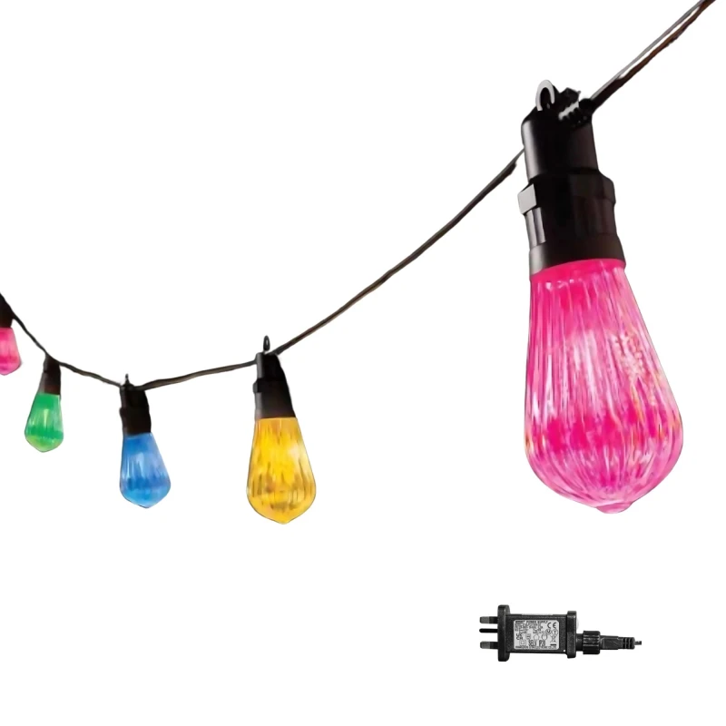 Image of 4.5m Set of 10 Connectable Fluted Festoon String Lights with Multi-Coloured LEDs