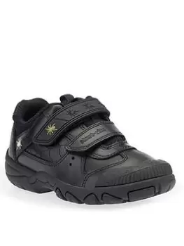 Image of Start-rite Tarantula Boys Leather Spider Double Riptape Durable School Shoes - Black, Size 9 Younger