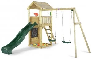 Image of Plum Lookout Tower Wooden Climbing Frame with Swings.