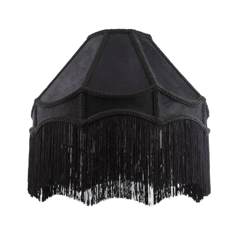Image of Happy Homewares Traditional Victorian Empire Soft Velvet Lamp Shade with Lengthy Tassels in Black Size: 16" Black Unisex 16"