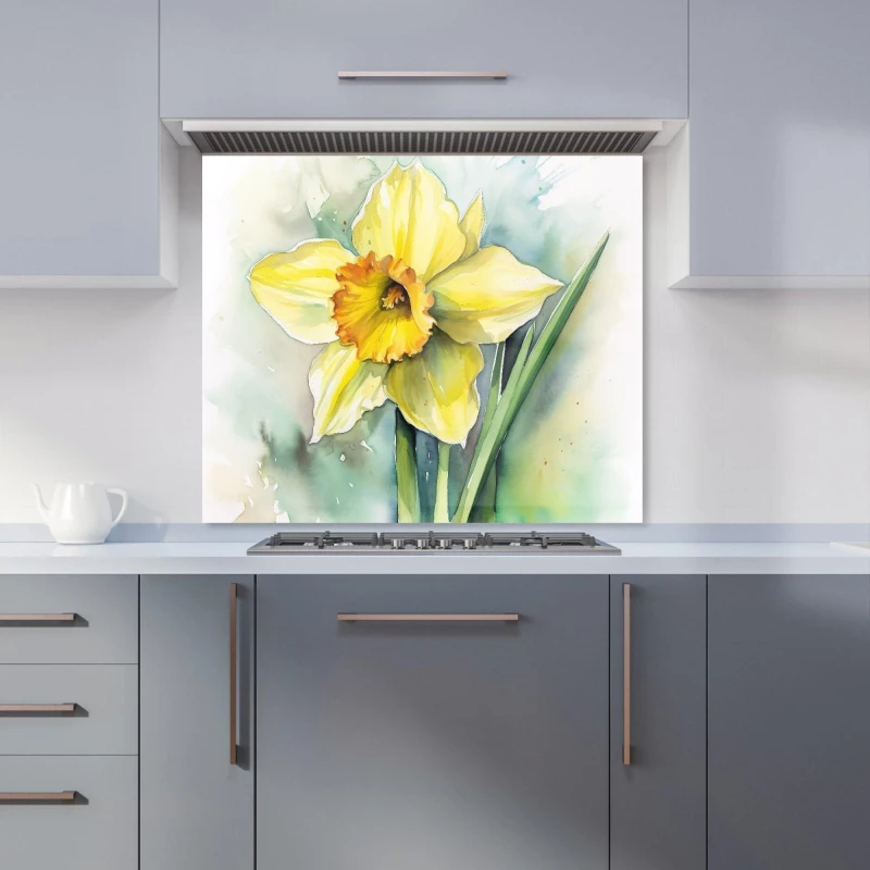 Image of Warren Reed - Designer Watercolour Daffodil Kitchen Splashback Size: 600mm x 750mm Multicolor Unisex 600mm x 750mm