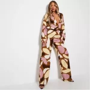 Image of I Saw It First Abstract Print Wide Leg Trousers - Green