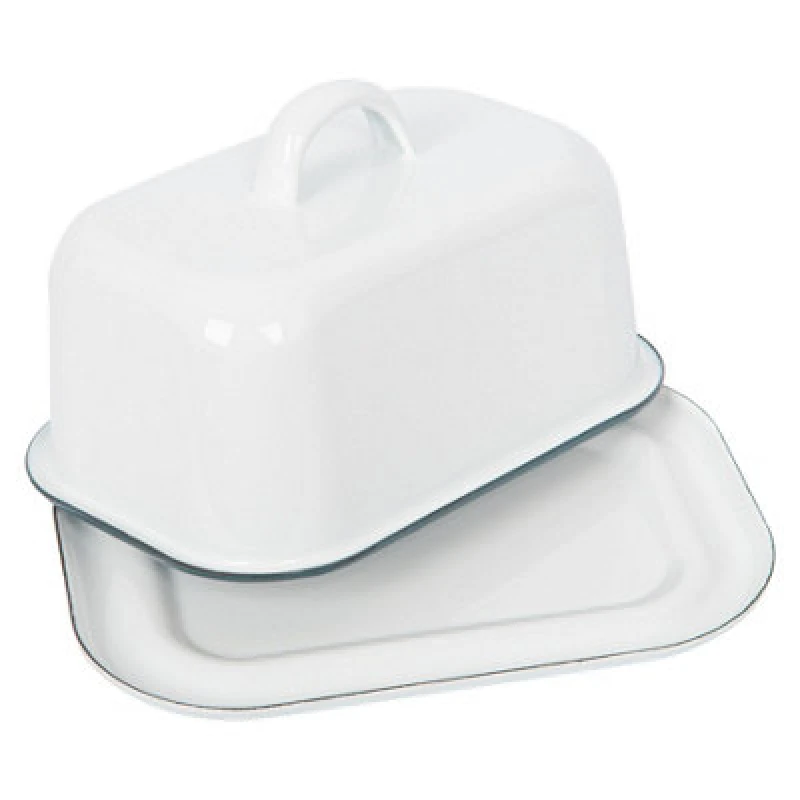 Image of Argon Tableware White Enamel Butter Dish - 18.5cm x 10cm White