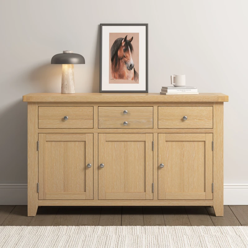 Image of Seconique Windsor 3 Door 3 Drawer Sideboard Natural Oak Fully Assembled