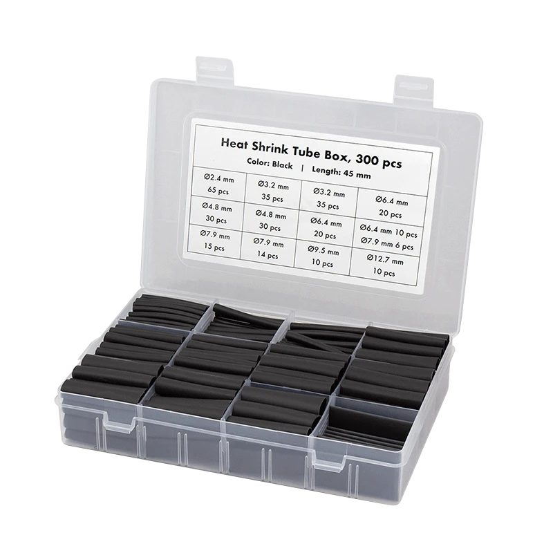 Image of LogiLink Shrink Tube Set. 300 pcs. 45mm length. 3:1 shrink ratio. blac