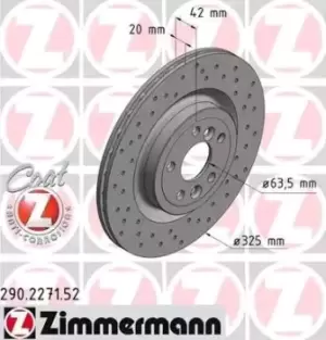 Image of ZIMMERMANN Brake disc LAND ROVER,JAGUAR 290.2271.52 T4A2061,T4N1744,LR090699 Brake rotor,Brake discs,Brake rotors