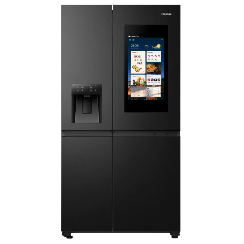 Image of Hisense PureFlat Eclipse RS9P628GPFE Plumbed Total No Frost American Fridge Freezer - Black / Stainless Steel - E Rated