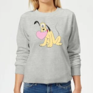Image of Disney Pluto Love Heart Womens Sweatshirt - Grey - S
